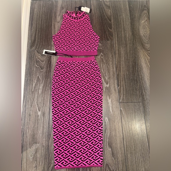 Versace Dresses & Skirts - NEW W/ TAGS Versace Pink & Black Logo Two-Piece Coordinating Skirt & Top Set